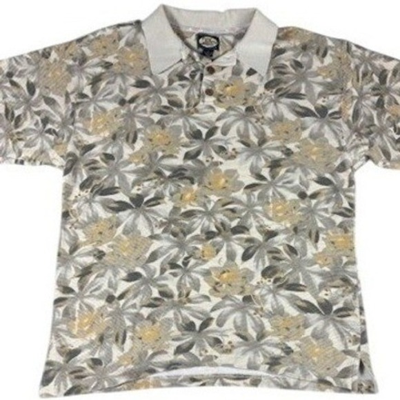 Tommy Bahama Other - Tommy Bahama Mens Ribbed Cotton Tropical Floral‎ Polo Shirt Beige Gray Medium